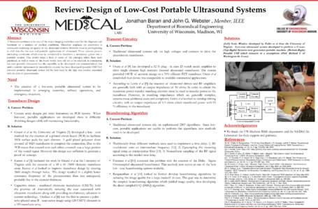 Review: Design of Low-Cost Portable Ultrasound Systems Jonathan Baran and John G. Webster , Member, IEEE Department of Biomedical Engineering University of Wisconsin, Madison, WI  Abstract