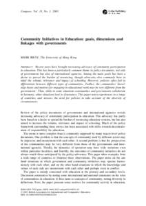 Compare, Vol. 33, No. 1, 2003  Community Initiatives in Education: goals, dimensions and linkages with governments  MARK BRAY, The University of Hong Kong