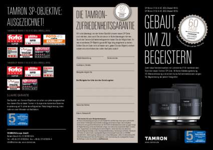 TAMRON SP-OBJEKTIVE: AUSGEZEICHNET! TAMRON SP 35MM F/1.8 DI VC USD (MODELL F012) Punkte