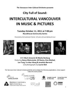 The Vancouver Inter-Cultural Orchestra presents  City Full of Sound: INTERCULTURAL VANCOUVER IN MUSIC & PICTURES