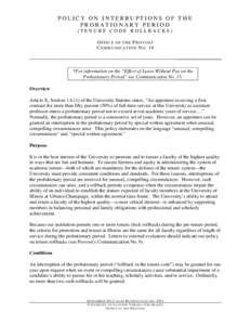 POLICY ON INTERRUPTIONS OF THE PROBATIONARY PERIOD (TENURE CODE ROLLBACKS) O F F IC E O F TH E P R O V O S T C O M M U N IC A T IO N N O . 16