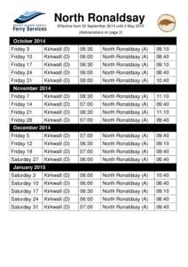 North Ronaldsay Ferry timetable