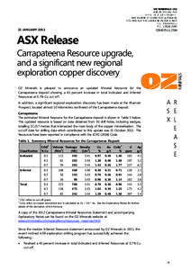 21 JANUARY[removed]ASX Release Carrapateena Resource upgrade, and a significant new regional