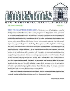 July / August / September[removed]Vol. 47, No. 3 FROM THE DESK OF THE DATE LIBRARIAN.....This has been a very difficult legislative session for the Department of Cultural Resources. There has been great pressure for all de