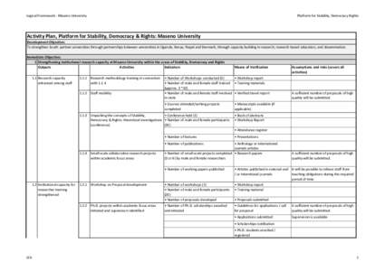 Logical Framework - Maseno University  Platform for Stability, Democracy Rights Activity Plan, Platform for Stability, Democracy & Rights: Maseno University Development Objective:
