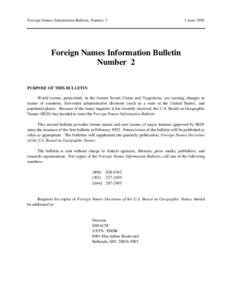 Foreign Names Information Bulletin, Number 2  1 June 1992 Foreign Names Information Bulletin Number 2