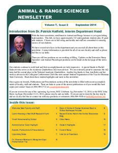 ANIMAL & RANGE SCIENCES NEWSLETTER Volume 7, Issue 2 September 2014