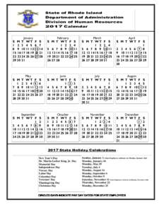State of Rhode Island Department of Administration Division of Human Resources 2017 Calendar  January