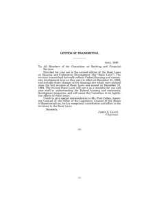 LETTER OF TRANSMITTAL  APRIL 1999 To: All Members of the Committee on Banking and Financial Services Provided for your use is the revised edition of the Basic Laws