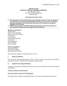 APPROVED September 15, 2010 MINUTES OF THE MARYLAND S TEM CELL RESEARCH COMMIS SION Thursday, July 8, 2010 University of Maryland Bio Park Baltimore, MD