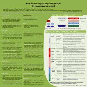 How do tests impact on patient health? An explanatory framework Lavinia Ferrante di 1 Ruffano ,
