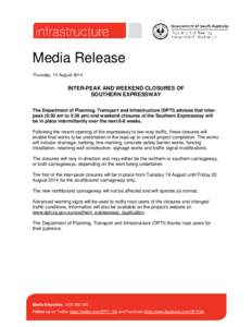 Media Release - Southern Expressway interpeak closure