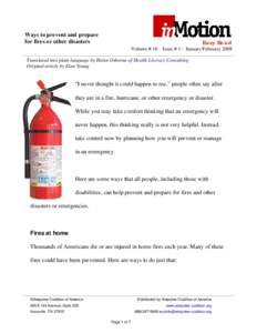 Ways to prevent and prepare for fires or other disasters Easy Read Volume # 18 · Issue # 1 · January/February 2008
