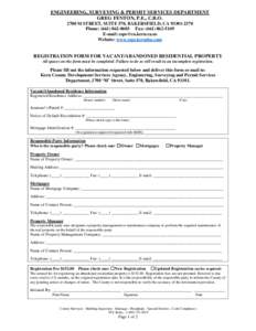 ENGINEERING, SURVEYING & PERMIT SERVICES DEPARTMENT GREG FENTON, P.E., C.B.O[removed]M STREET, SUITE 570, BAKERSFIELD, CA[removed]Phone: ([removed]Fax: ([removed]E-mail: [removed] Website: www.esps.ke
