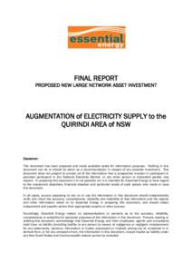 FINAL REPORT PROPOSED NEW LARGE NETWORK ASSET INVESTMENT AUGMENTATION of ELECTRICITY SUPPLY to the QUIRINDI AREA of NSW