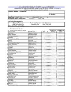 2010 JAMAICA BAY BIOBLITZ - INVERTS (marine) DATA SHEET Please return this sheet to Home Base (Aviator Center) by 2pm on Saturday 12 June 2010 Check each species observed within each site Observer Name(s) & contact info 