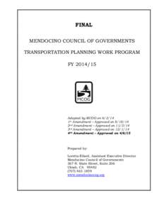 FINAL MENDOCINO COUNCIL OF GOVERNMENTS TRANSPORTATION PLANNING WORK PROGRAM FYAdopted by MCOG on