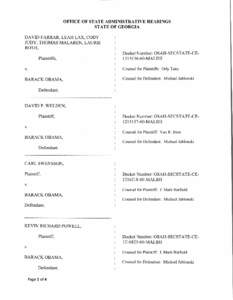 OFFICE OF STATE ADMINISTRATIVE HEARINGS STATE OF GEORGIA DAVID FARRAR, LEAH LAX, CODY JUDY, THOMAS MALAREN, LAURIE ROTH, Plaintiffs,