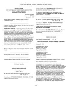 LEGISLATIVE RECORD - SENATE, TUESDAY, JANUARY 29, 2013  STATE OF MAINE ONE HUNDRED AND TWENTY-SIXTH LEGISLATURE FIRST REGULAR SESSION JOURNAL OF THE SENATE