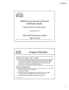 Health Insurance Portability and Accountability Act / Law / Audit / Performance audit / Information technology audit / Vulnerability / Internal control / Health Care Compliance Association / Auditing / Computer security / Risk