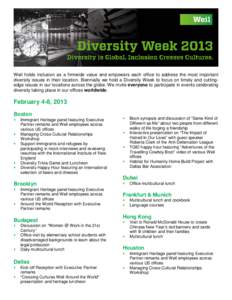 Weil holds inclusion as a firmwide value and empowers each office to address the most important diversity issues in their location. Biennially we hold a Diversity Week to focus on timely and cuttingedge issues in our loc