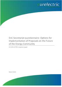 EnC Secretariat questionnaire: Options for Implementation of Proposals on the Future of the Energy Community A EURELECTRIC response paper  March 2015