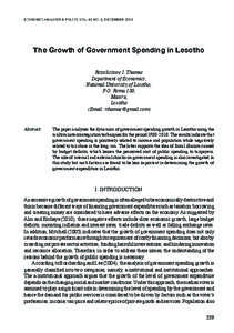 Economic Analysis & Policy, Vol. 43 No. 3, december[removed]The Growth of Government Spending in Lesotho Retselisitsoe I. Thamae Department of Economics, National University of Lesotho,