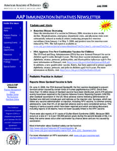 July[removed]AAP IMMUNIZATION INITIATIVES NEWSLETTER  Inside this issue: