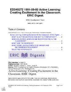 ED340272[removed]Active Learning: Creating Excitement in the Classroom. ERIC Digest. ERIC Development Team  www.eric.ed.gov