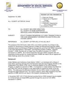 744 P Street, MS 19-96, Sacramento, CA[removed]REASON FOR THIS TRANSMITTAL September 18, 2009