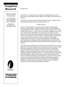 Completed Research Summaries of completed projects are available at www.uspoultry.org U.S. Poultry & Egg