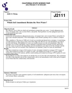 CALIFORNIA STATE SCIENCE FAIR 2012 PROJECT SUMMARY Name(s)  Julie S. Chung