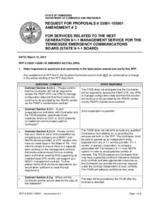 STATE OF TENNESSEE DEPARTMENT OF COMMERCE AND INSURANCE REQUEST FOR PROPOSALS # [removed]AMENDMENT # 2 FOR SERVICES RELATED TO THE NEXT