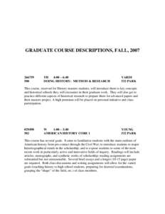 GRADUATE COURSE DESCRIPTIONS, FALL, [removed]  TH