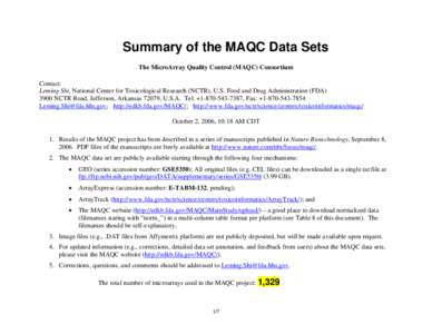 Summary of the MAQC Data Sets