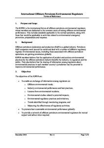 International Offshore Petroleum Environmental Regulators Terms of Reference 1. Purpose and Scope