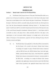 ARTICLE VIII ROOKIE SCALE Section 1.