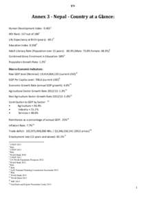 EN  Annex 3 - Nepal - Country at a Glance: Human Development Index: [removed]HDI Rank: 157 out of 1862 Life Expectancy at Birth (years): 69.13