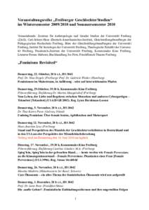 Veranstaltungsreihe „Freiburger GeschlechterStudien“ im Wintersemesterund Sommersemester 2010 Veranstaltende: Zentrum für Anthropologie und Gender Studies der Universität Freiburg (ZAG), Carl-Schurz-Haus