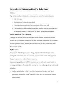 Appendix 4: Understanding Pig Behaviour Attitude: Pigs that are handled with a positive attitude perform better. The best stockpeople:   Like their pigs