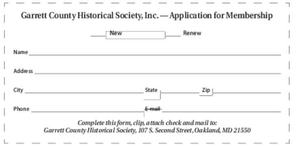 Garrett County Historical Society, Inc. — Application for Membership New	  Renew