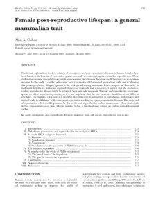 Biology / Old age / Middle age / Menstrual cycle / Human evolution / Menopause / Grandmother hypothesis / Life history theory / Linda Marie Fedigan / Gerontology / Medicine / Aging