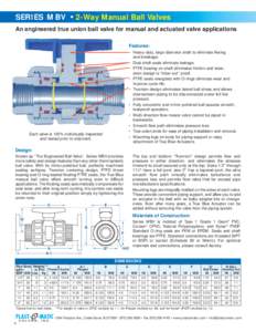 SERIES MBV • 2-Way Manual Ball Valves An engineered true union ball valve for manual and actuated valve applications Features: • Heavy-duty, large diameter shaft to eliminate flexing and breakage. • Dual shaft seal