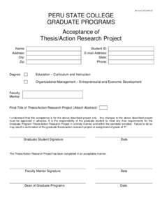 Revised[removed]LS  PERU STATE COLLEGE GRADUATE PROGRAMS Acceptance of Thesis/Action Research Project