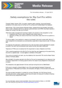 Safety exemptions for Rip Curl Pro within the rules