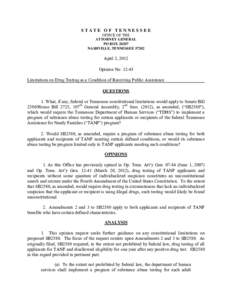 Chandler v. Miller / Drug test / Temporary Assistance for Needy Families / War on Drugs / Reasonable suspicion / First Amendment to the United States Constitution / Law / Government / Federal assistance in the United States