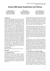 International Journal of Computer Applications (0975 – 8887) Volume 82 – No1, November 2013 Surface EMG Signal Amplification and Filtering Jingpeng Wang