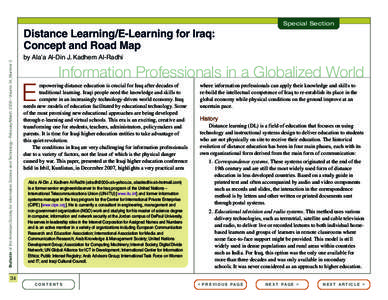 Special Section  Bulletin of the American Society for Information Science and Technology – February/March 2008 – Volume 34, Number 3 Distance Learning/E-Learning for Iraq: Concept and Road Map