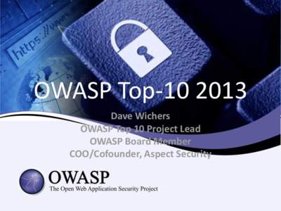 OWASP Top[removed]Dave Wichers OWASP Top 10 Project Lead OWASP Board Member COO/Cofounder, Aspect Security