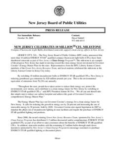 New Jersey Board of Public Utilities PRESS RELEASE For Immediate Release: October 30, 2009  Contact: